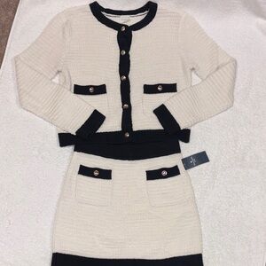 Abercrombie & Fitch Cream black knit cardigan skirt set girls 11/12